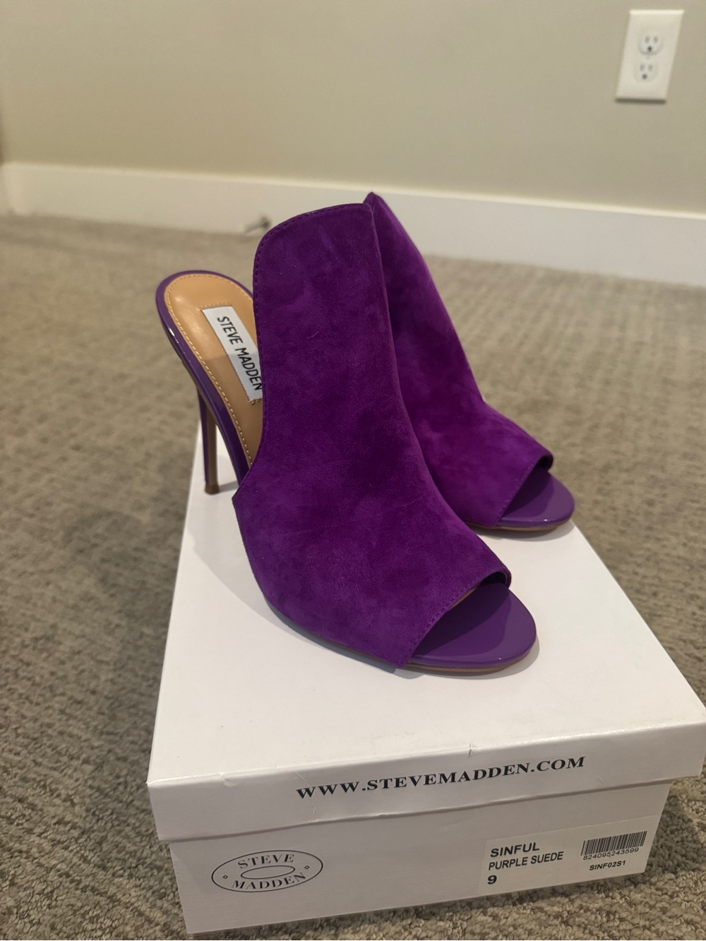 Steve Madden Purple Suede Open-Toe Stiletto Mules